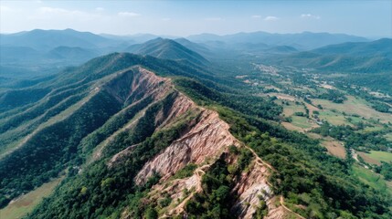 Obraz premium Breathtaking aerial views of mountain ridges serene valley landscape photography natural beauty high altitude scenic exploration
