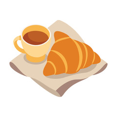 Croissants on a cloth napkin with coffee.