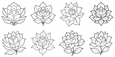 Luxury Floral Outline Coloring Book Page Line Art Drawing Set