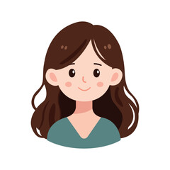 A cute girl avatar vector character flat illustration with long brown hair, girl cute portrait cartoon avatar vector illustration