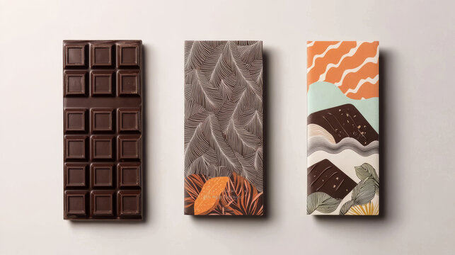 Chocolate bar packaging set. Trendy luxury product branding template with label pattern for packaging. Vector design.