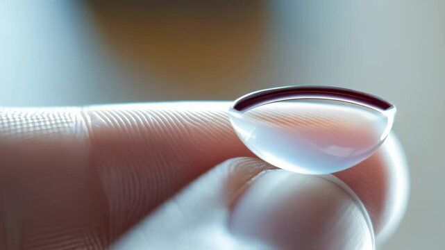 Professional ophthalmologist holding transparent contact lens between fingers, preparing for precise vision correction procedure during medical eye examination