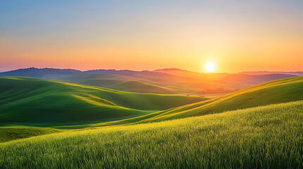 Fototapeta premium Sunrise over the grassy hills