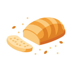 Loaf of sourdough mid slice crumbs scattered.