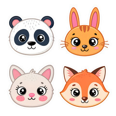 Fototapeta premium Cute Animal Face Sticker Pack – Cartoon Vector Transparent