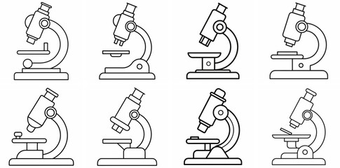 Obraz premium Microscope Outline Vector – Line Art Drawing Set for Coloring Book Page on White Background