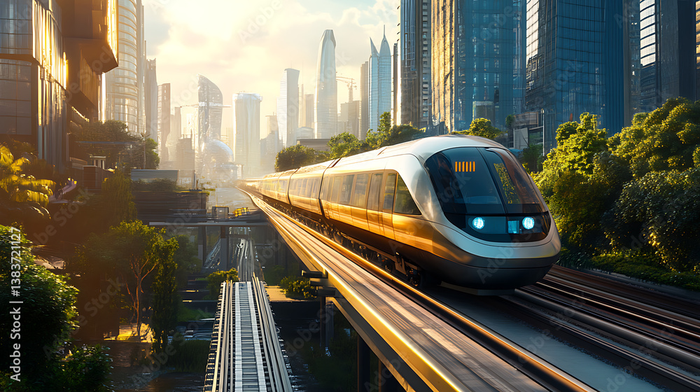 Leinwandbilder the concept of a city railway system, indicative of a sustainable transportation project, the move t