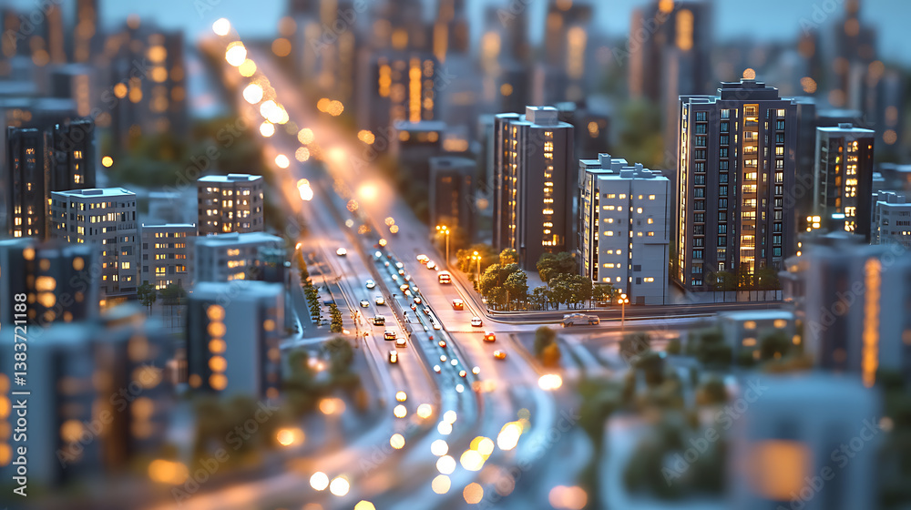 Poster The concept of a model city with a developed infrastructure, 3d rendering
