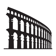 Naklejka premium Classic Roman Aqueduct silhouette, showcasing ancient Roman ingenuity in water transport – Roman Aqueduct illustration – Roman Aqueduct vector – Ancient technology silhouette