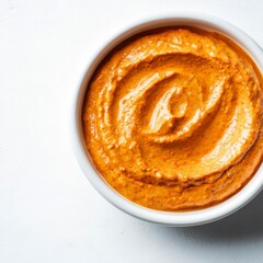 Fototapeta premium A smoked paprika yogurt dip, deep warm tones, rustic elegance, isolated on white background