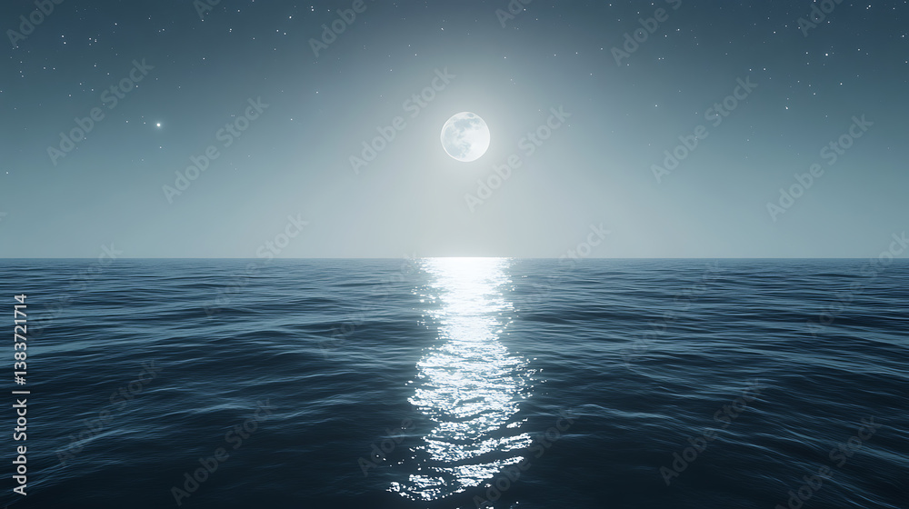 Poster the canvas depicts a full moon over waves of red, s depicts a full moon over waves of red, 3d render