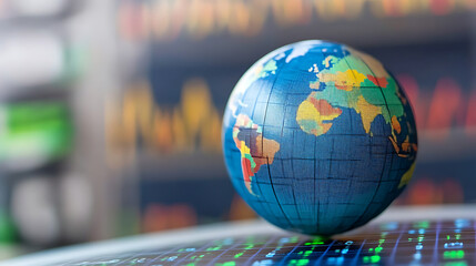 The globe is in focus against an abstract grid pattern that conveys data points and numbers it's perfect for conveying business themes, graphic design