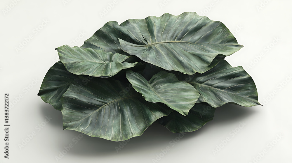 Poster The large leaves of the tropical tree lie one on top of the other, overlapping each other, 3d rendering