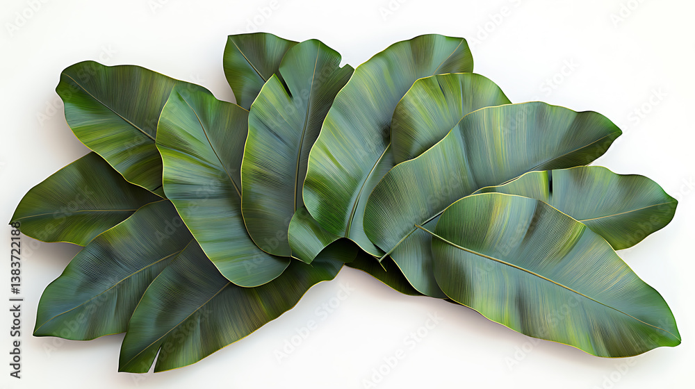 Aufkleber The large leaves of the tropical tree lie one on top of the other, overlapping each other, 3d rendering