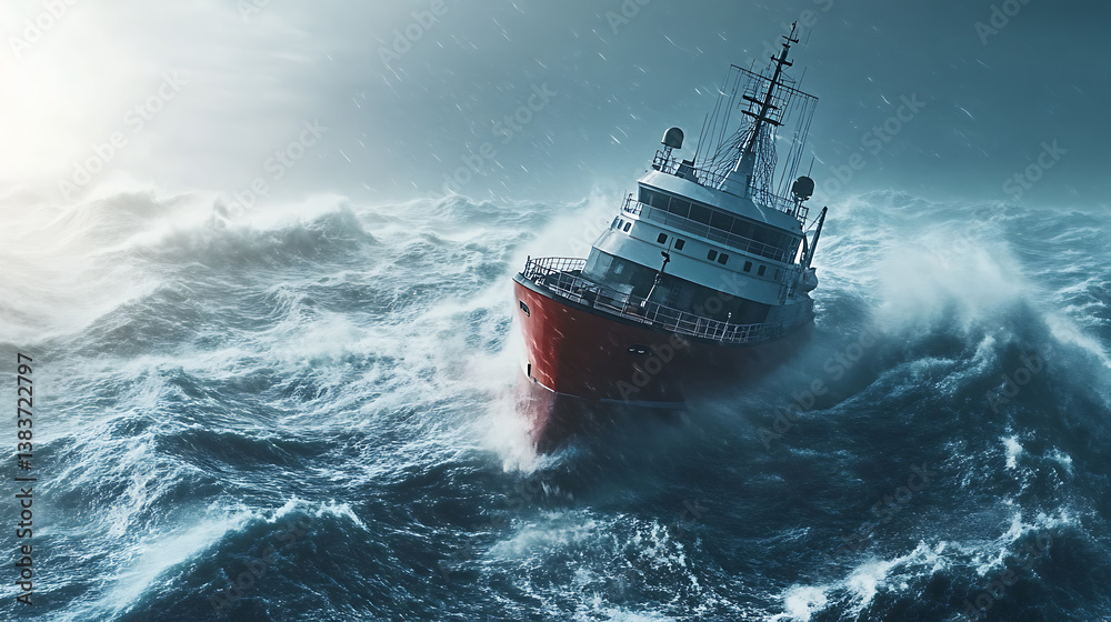 Poster the ship is caught in a violent storm on the high seas, 3d rendering
