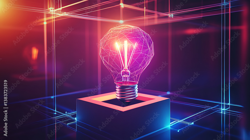 Aufkleber think outside the box with this abstract open box and light bulb, geometric background, wireframe st