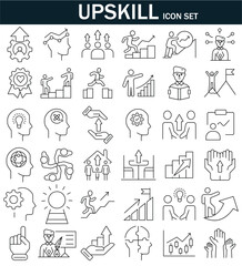 Set of 36 outline icons related to growth. Upskill Linear icon collection. Editable stroke. Vector illustration. EPS 10.
