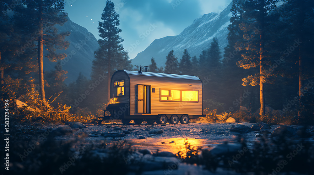Poster tiny home project concept, illustrating the minimalist lifestyle that advocates for living more with