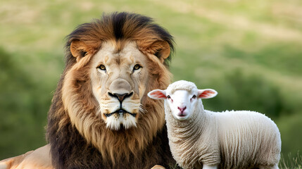 Fototapeta premium Lion And Sheep In A Field