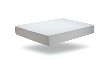 Floating white mattress isolated on white, representing comfort and wellness