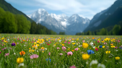 Obraz premium Colorful Meadow With Mountains In Alpine Landscape