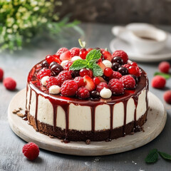 Healthy gourmet dessert with fresh berries, dark chocolate, and natural ingredients