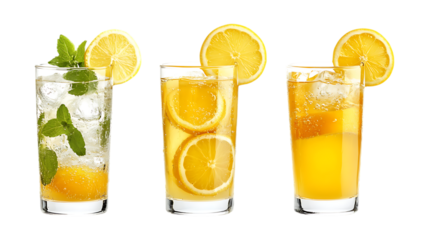 Pack of Lemonade Glasses set Against Transparent Background for Refreshing Beverage, Summer Drinks, or Citrus Branding