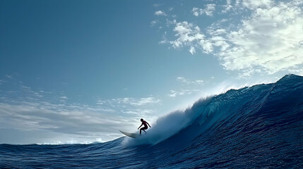 Naklejka premium Surfer Riding Powerful Ocean Wave
