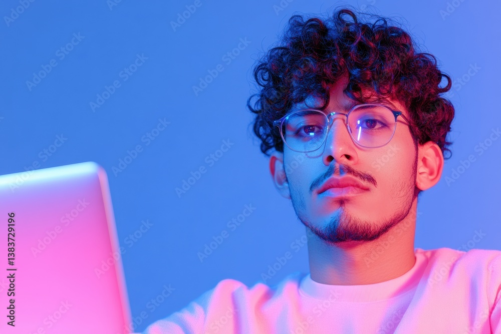 Aufkleber synthwave innovator gen z tech professional exploring digital creativity in neon-infused cyberpunk w