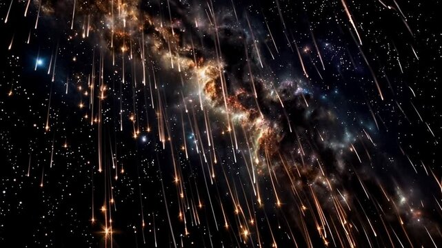 Cosmic scene with a streak of meteors and stars, creating a mesmerizing view of the galaxy in space