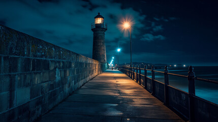 Waves Splashing Against Roker Lighthouse At The End Of A Pier; Sunderland, Tyne And Wear, England