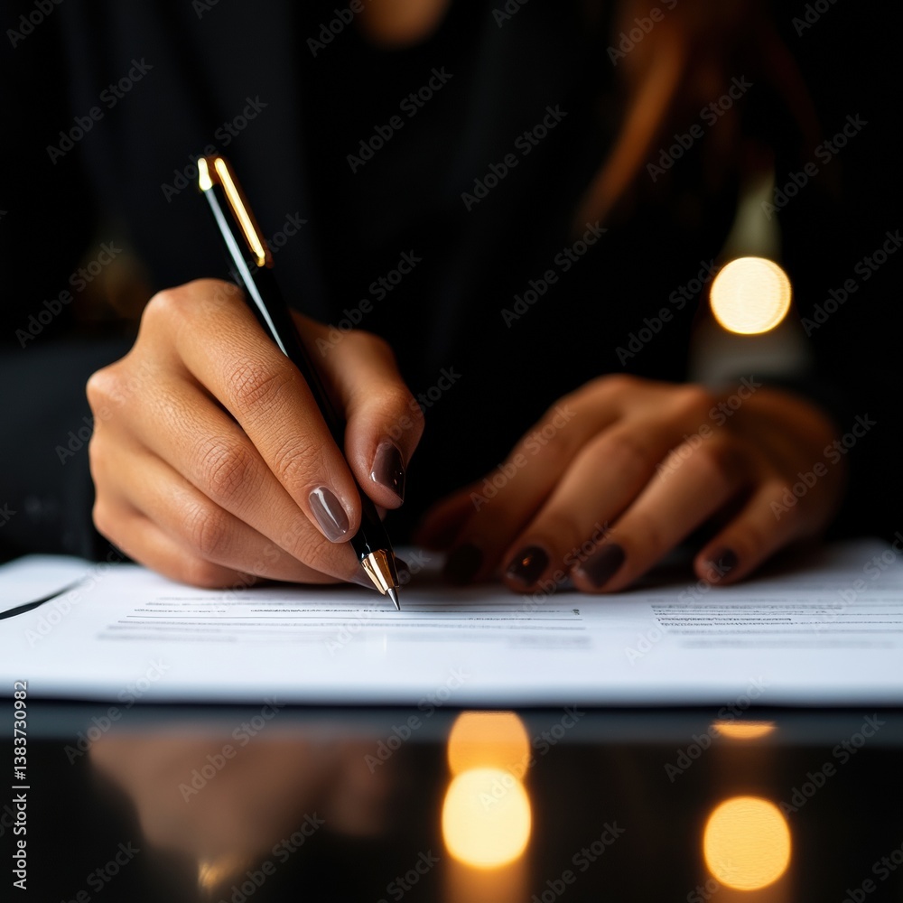 Aufkleber Minimalist Professional Workflow Sleek Precision in Contemporary Business Documentation with Soft Atmospheric Lighting - Empowering Female Leadership and Strategic Communication