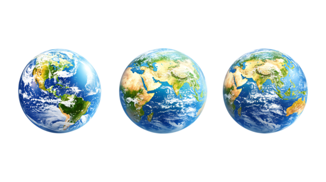 Pack of Globe Icons set Against Transparent Background for Travel, Global Business, or International Branding