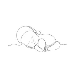 Newborn Baby Continuous Line Art Drawing. Little Baby Sleeping Abstract Line Drawing Minimalist Illustration. Vector illustration.	