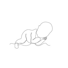 Newborn Baby Continuous Line Art Drawing. Little Baby Sleeping Abstract Line Drawing Minimalist Illustration. Vector illustration.	