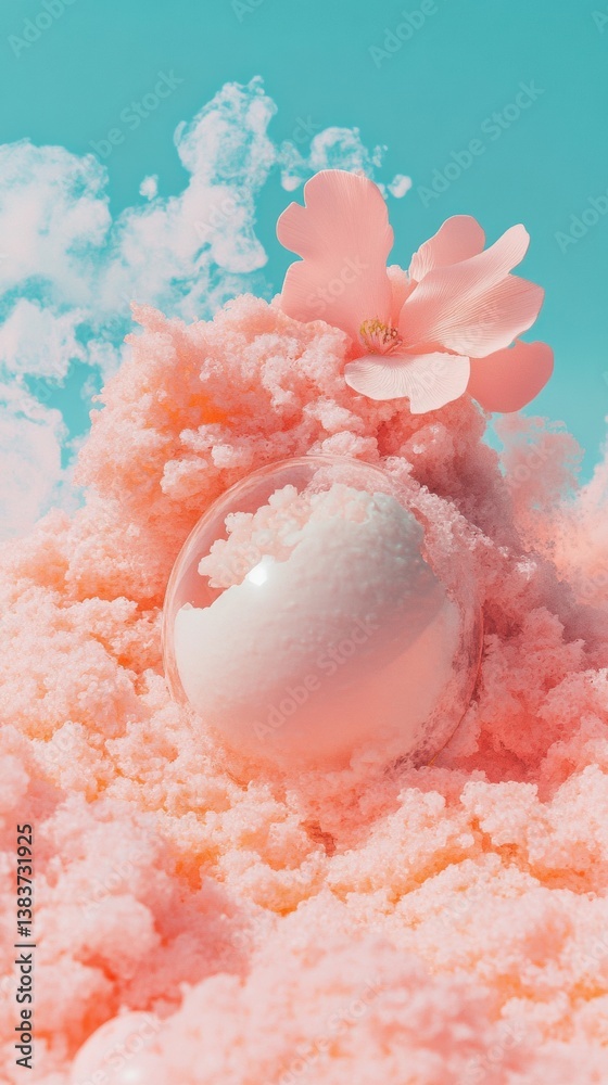 Poster dreamy pastel cloud sphere surreal aesthetic soft texture with delicate floral element - trendsettin