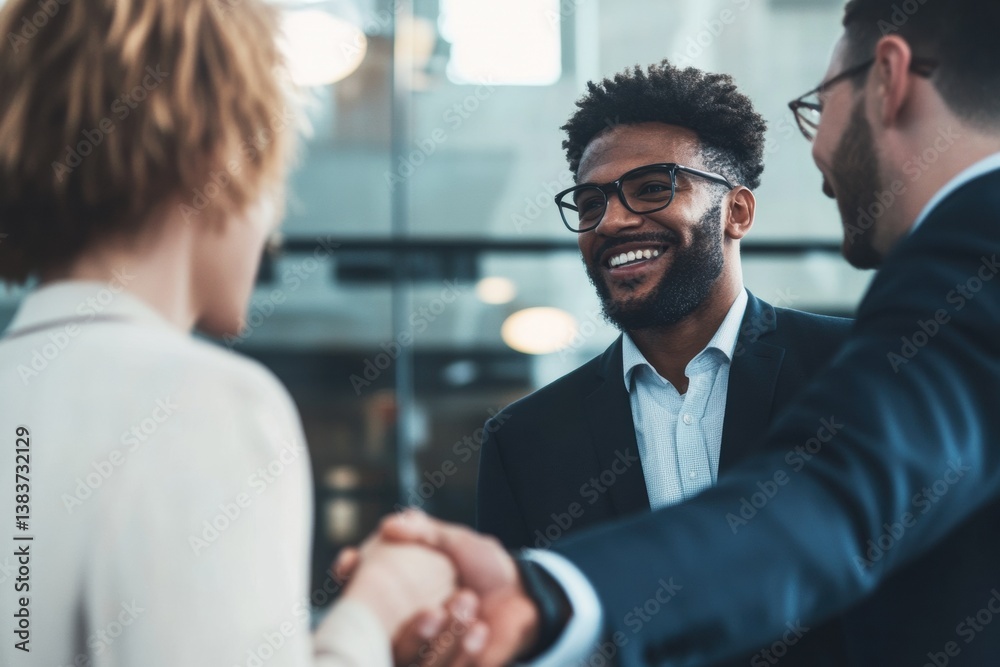 Fototapete dynamic workplace collaboration diverse professionals networking with authentic joy and corporate in