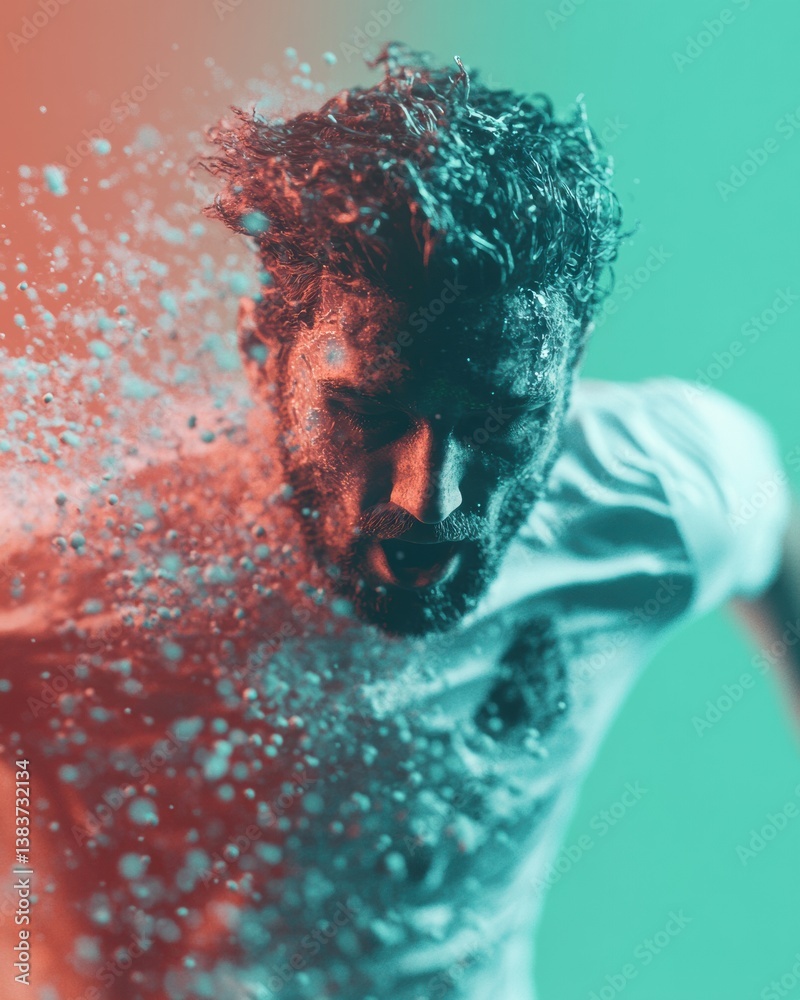 Poster Digital Metamorphosis Quantum Body Mapping - Immersive AI Performance Visualization with Disruptive Motion Graphics and Neurotechnology Aesthetic