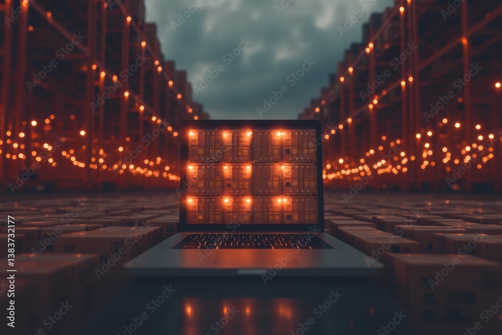 Aufkleber Illuminated Digital Workflow Smart Warehouse Logistics Visualization through Moody Tech Aesthetic - Cinematic Operational Intelligence in Next-Gen Supply Chain Management