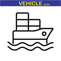 Vehicle Line Editable Icon. Vector illustration in modern thin line style of transport icons types: taxi, train, helicopter, bus, ship, plane, tram and more. EPS 10.