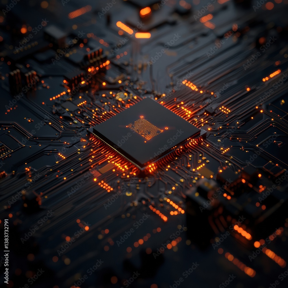 Aufkleber Quantum Frontier Illuminated AI Microchip Visualization - Next-Gen Computational Landscape Revealing Cutting-Edge Digital Infrastructure Dynamics