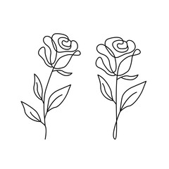 blooming rose flower in continuous line drawing style. logo rose flower minimalist black line design. vector illustration on white background