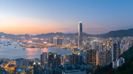 Fototapeta premium Hong Kong Cityscape At Sunset