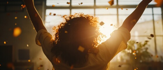 Empowered Gen Z Professional Celebrates Breakthrough Golden Hour Success Story with Dynamic Office Triumph, Inclusive Workplace Achievement and Millennial Career Momentum