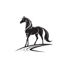horse silhouette vector line art logo design
