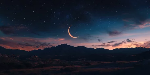 Ethereal Mindfulness Landscape Crescent Moon Twilight Serenity - Immersive Digital Wellness Meditation Imagery for Mental Health and Stress Relief Apps
