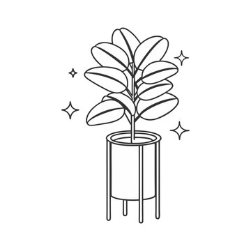 black and white potted plant with stars clip art preview
