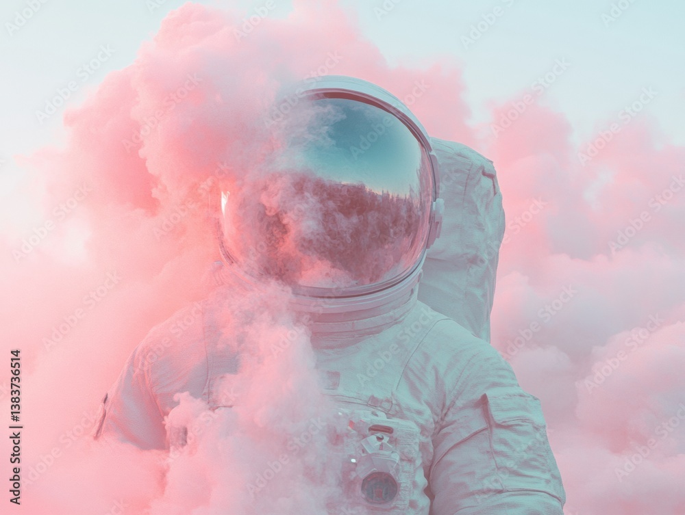 Aufkleber Dreamscape Exploration Ethereal Astronaut in Pastel Surrealism - Immersive Digital Art Capturing Liminal Spaces of Imagination and Technological Innovation