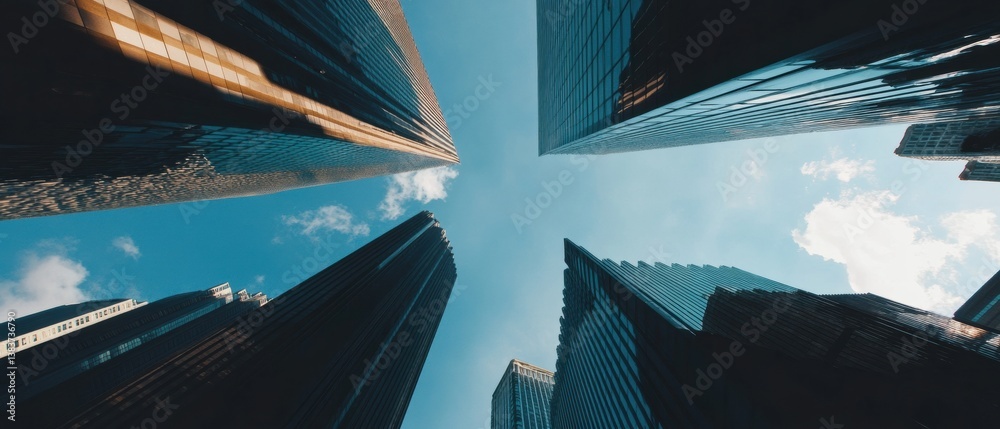 Aufkleber Disruptive Urban Perspectives Architectural Innovation Meets Sky - Transformative Design Capturing Corporate Resilience and Technological Advancement in Metropolis