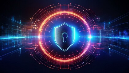 Fototapeta premium fiber optics background with security shield technology